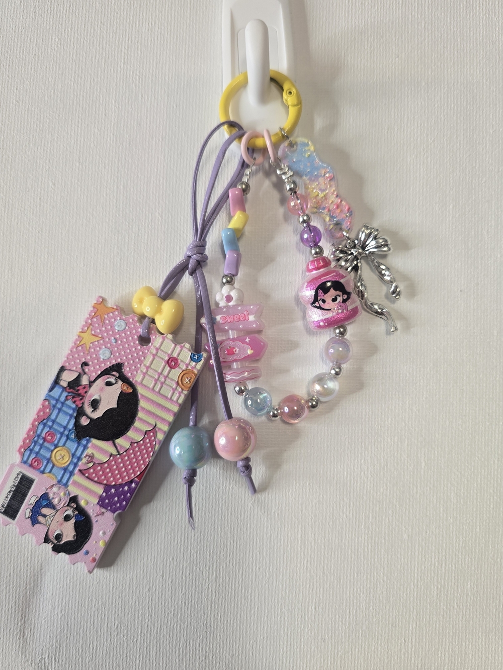 Cute Pastel Charm Keyring for Kids – Pink & Purple